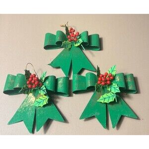 Lot of 3 Vintage Metal Ribbon Christmas Tree Holiday Ornament Tree Decor